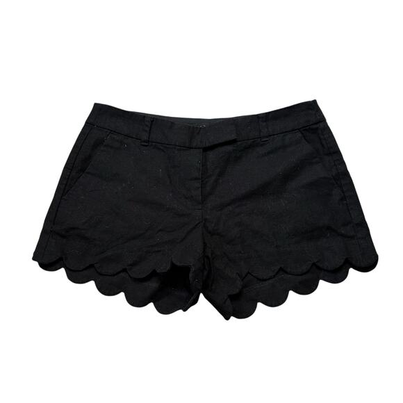 J CREW Black Scalloped Linen Blend Shorts Mid Rise Women's Size 8 Classic Chic - Picture 1 of 4